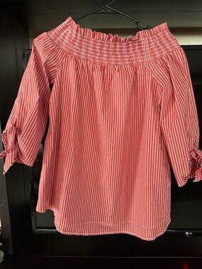 Chico's Red & White Striped Off-Shoulder Blouse